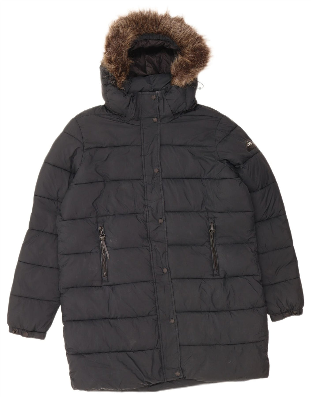 Cappotto imbottito con cappuccio da donna SUPERDRY UK 14 grande nylon nero