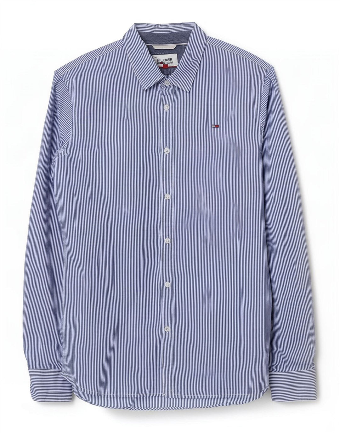 Camicia slim fit da uomo Tommy Hilfiger blu medio in cotone gessato