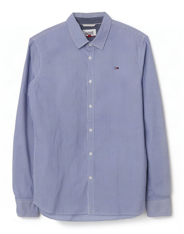 Camicia slim fit da uomo Tommy Hilfiger blu medio in cotone gessato