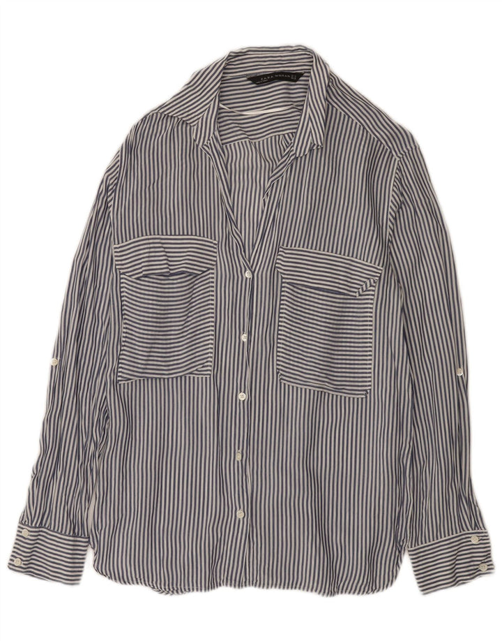 Camicia Zara da donna UK 14 gessato blu navy medio