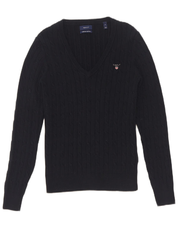 Gant Womens V-Neck Jumper Sweater UK 8 Small Navy Blue Cotton