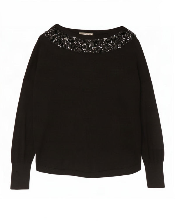 Maglione maglione con scollo a barca da donna Oasis UK 14 Viscosa nera media
