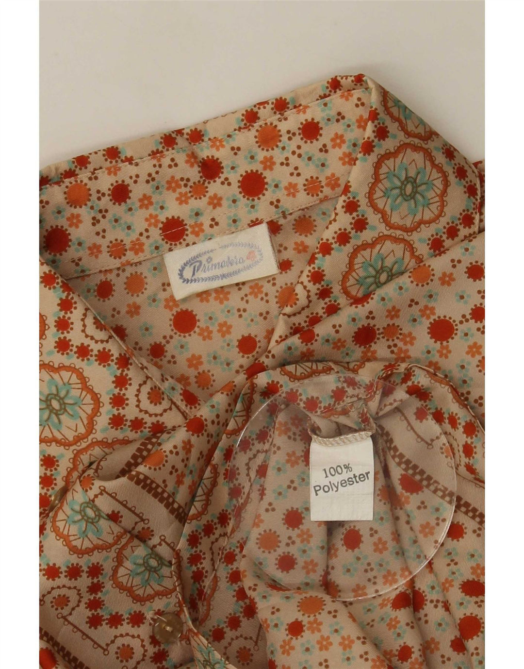 Camicetta camicia da donna vintage UK 14 Poliestere floreale beige medio
