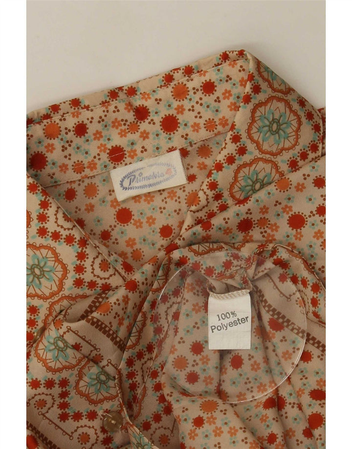Camicetta camicia da donna vintage UK 14 Poliestere floreale beige medio