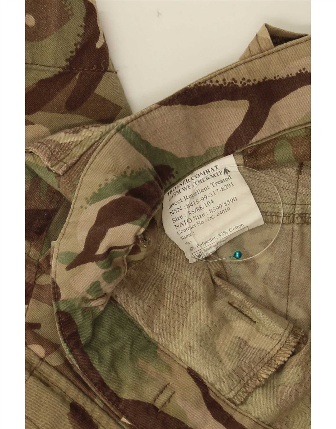 Pantaloni cargo dritti da uomo vintage W30 L32 poliestere mimetico kaki