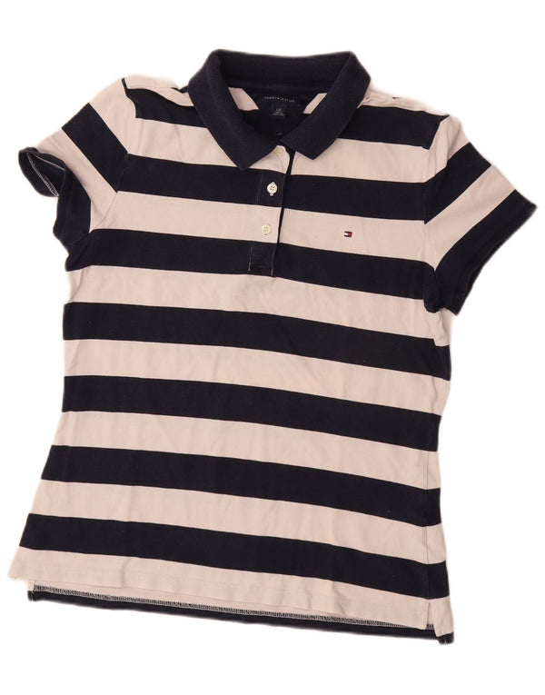 Polo da donna Tommy Hilfiger UK 14 grande cotone a righe blu navy