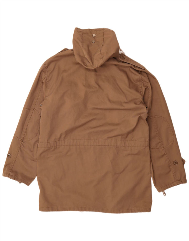 Giacca parka militare con cappuccio da uomo VINTAGE EU 50 grande poliestere marrone