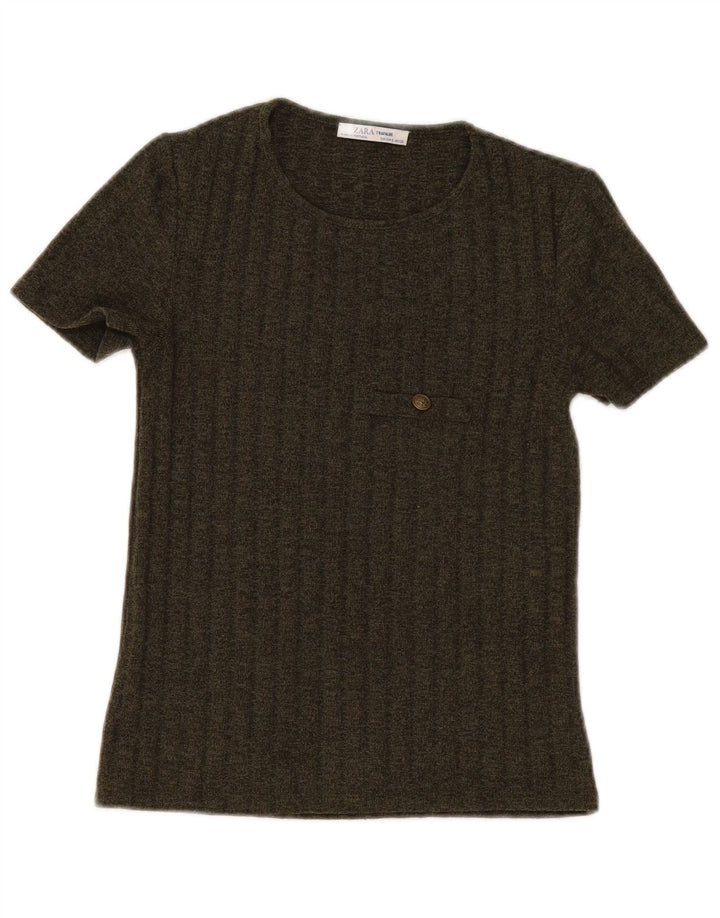 T-shirt Zara Trafaluc da donna UK 8 piccola in poliestere kaki