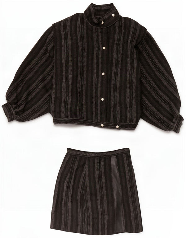 Set gonna vintage da donna in 2 pezzi UK 12 medio W25 a righe nere