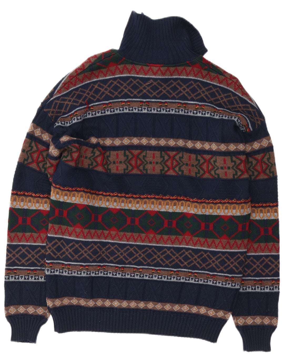 Maglione da uomo con zip sul collo di White Sails, grande lana Fair Isle blu navy