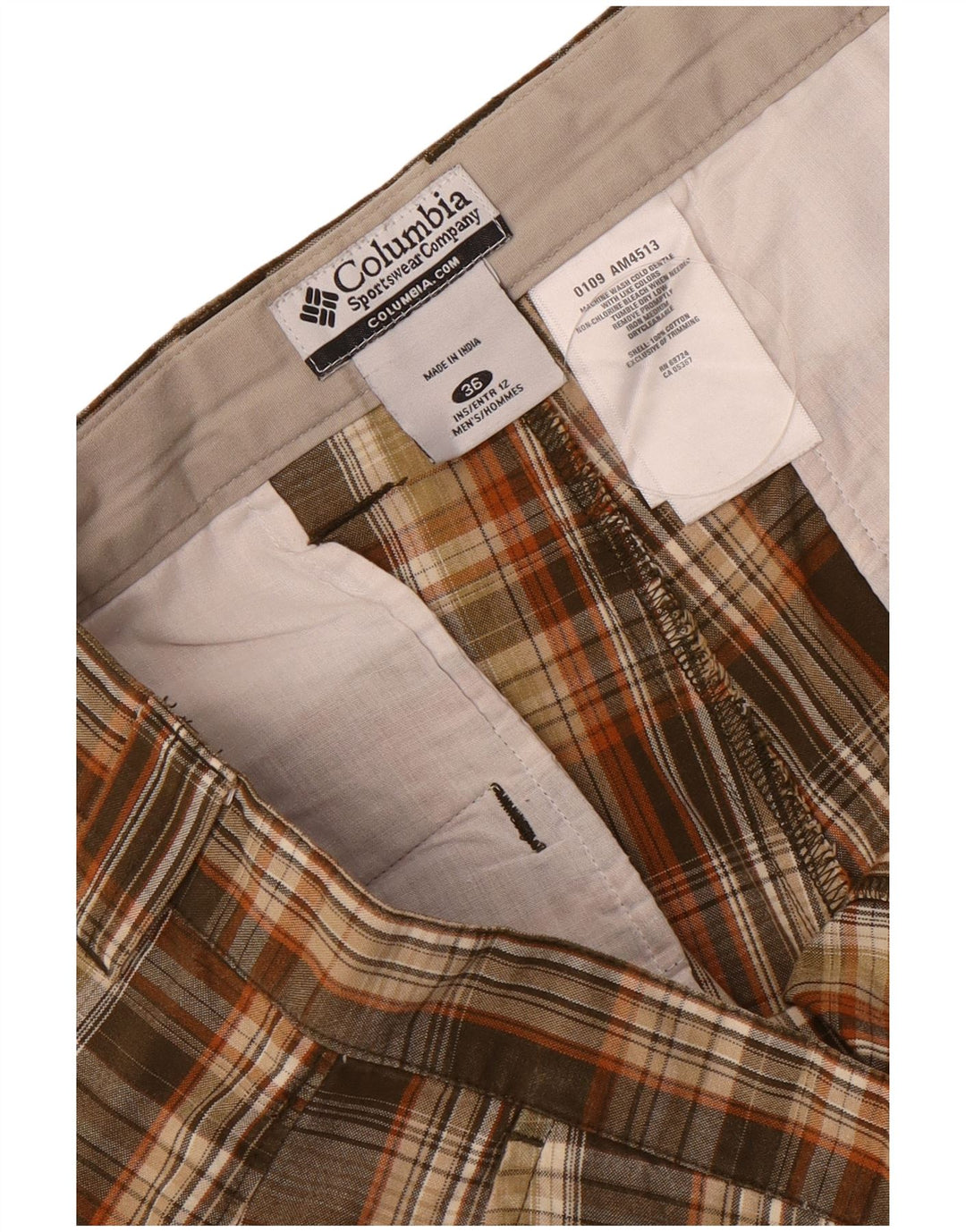 Pantaloncini chino da uomo Columbia W36 cotone a quadri marroni grandi