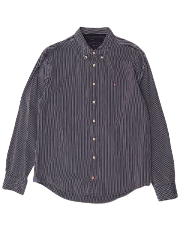 Tommy Hilfiger Uomo New York Fit Camicia Grande Blu Navy Gessato Cotone