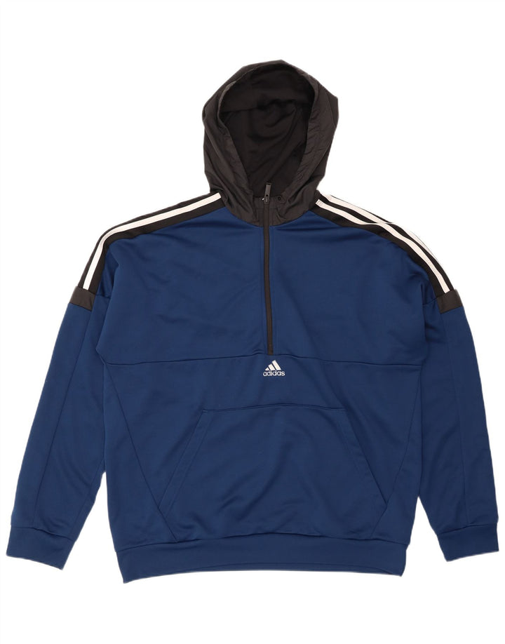 ADIDAS Mens Aeroready Zip Neck Hoodie Jumper XL Navy Blue Colourblock