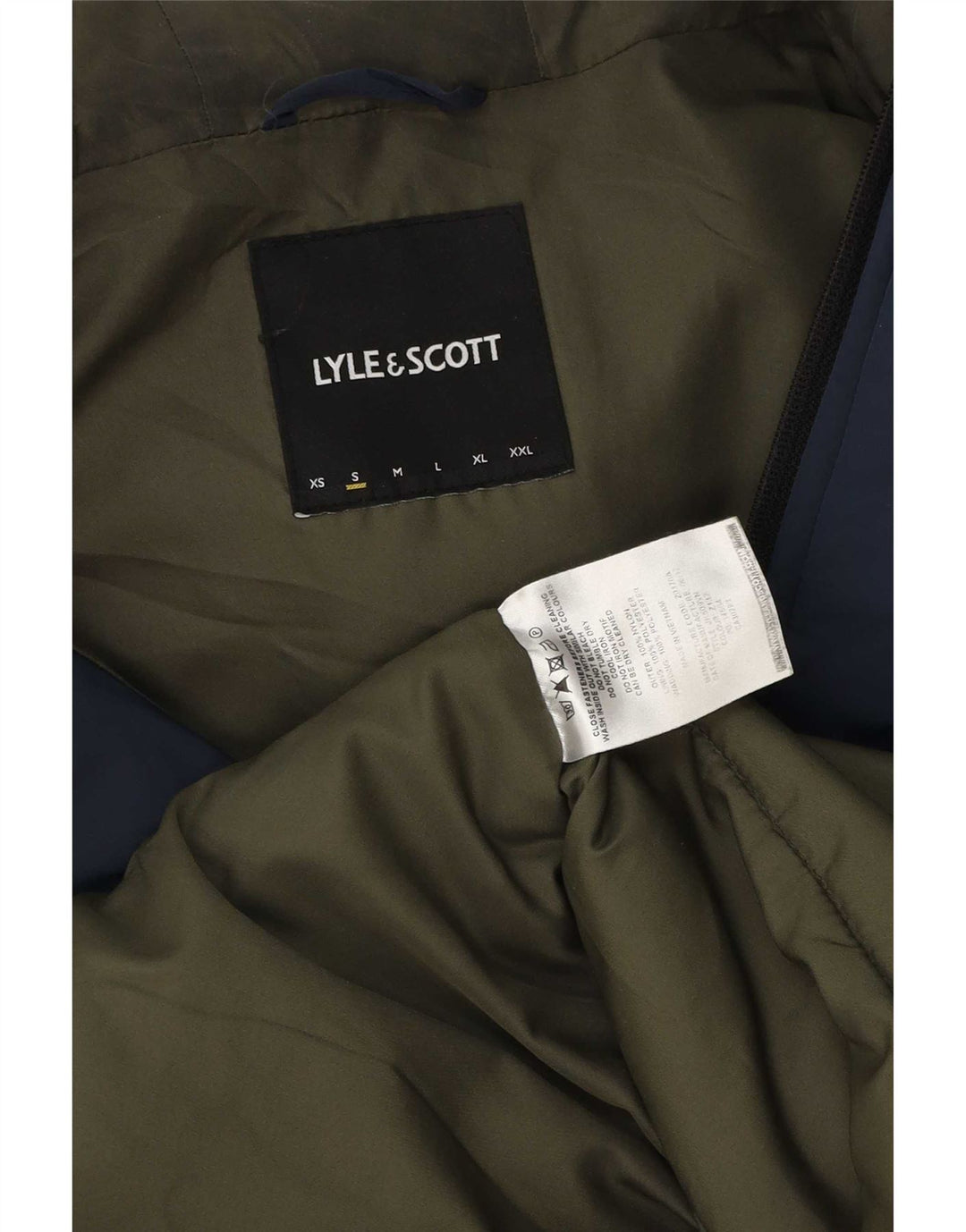 Giacca imbottita con cappuccio da uomo Lyle & Scott UK 36 piccola in nylon blu navy