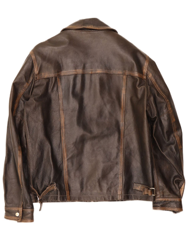 Giacca in pelle vintage da uomo IT 48 Marrone medio