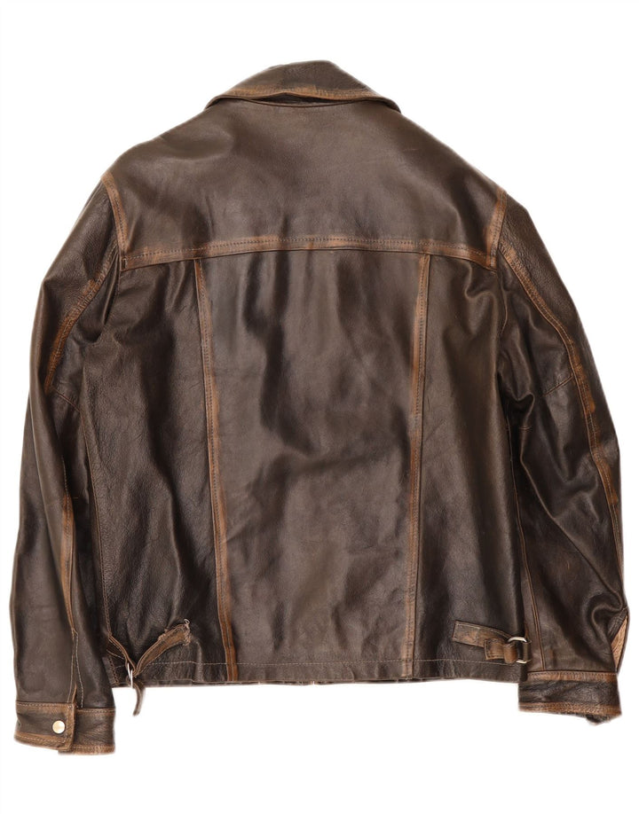 Giacca in pelle vintage da uomo IT 48 Marrone medio