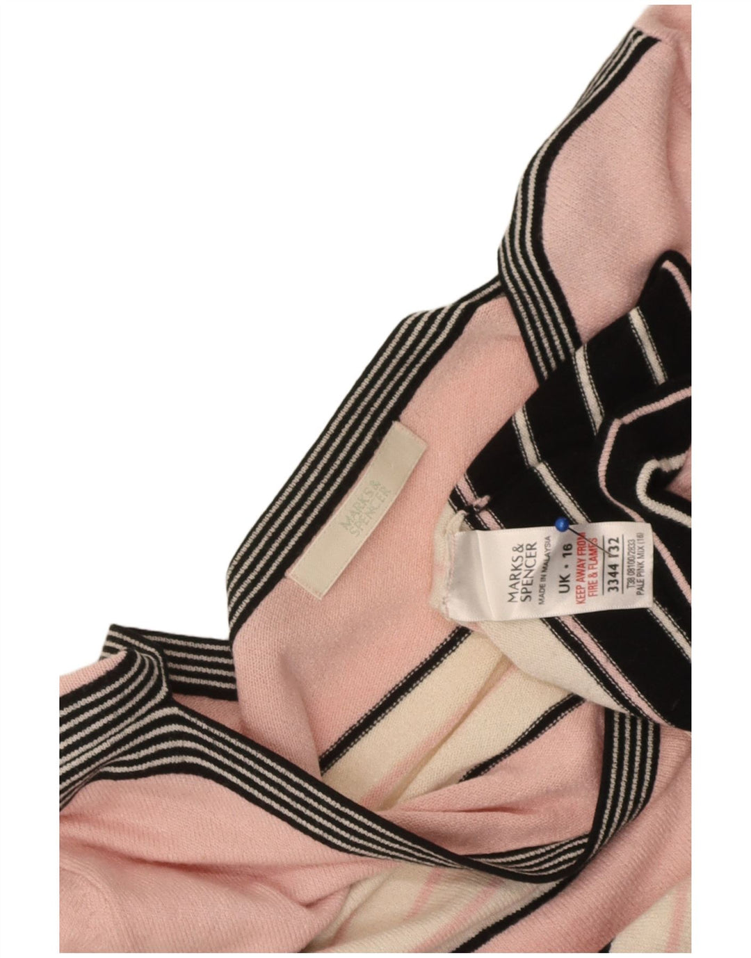 Marks & Spencer Top da donna manica 3/4 UK 16 viscosa a righe grandi rosa
