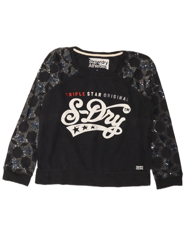 Felpa con grafica da donna SUPERDRY UK 16 grande cotone nero