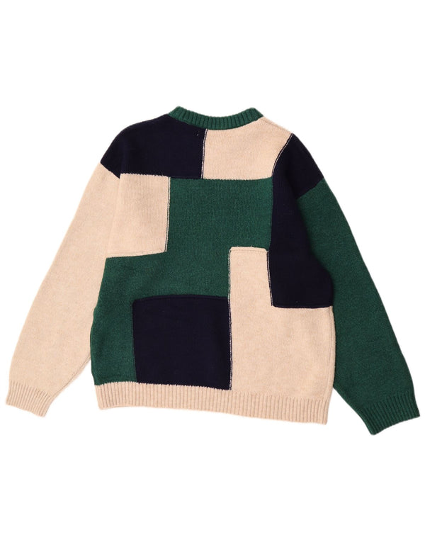 Maglione Zara da uomo con scollo a barca XL verde acrilico color block
