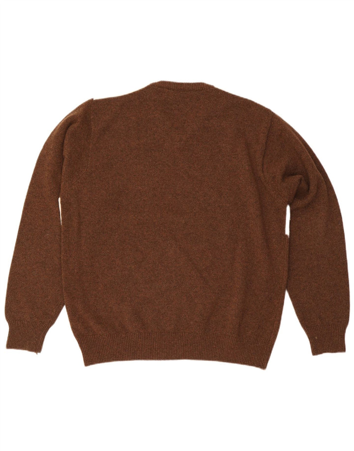 Maglione vintage da uomo con scollo a V grande marrone a rombi/diamante