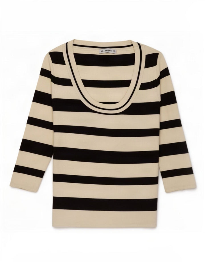 Top Zara da donna manica 3/4 UK 14 poliammide a righe bianche grandi