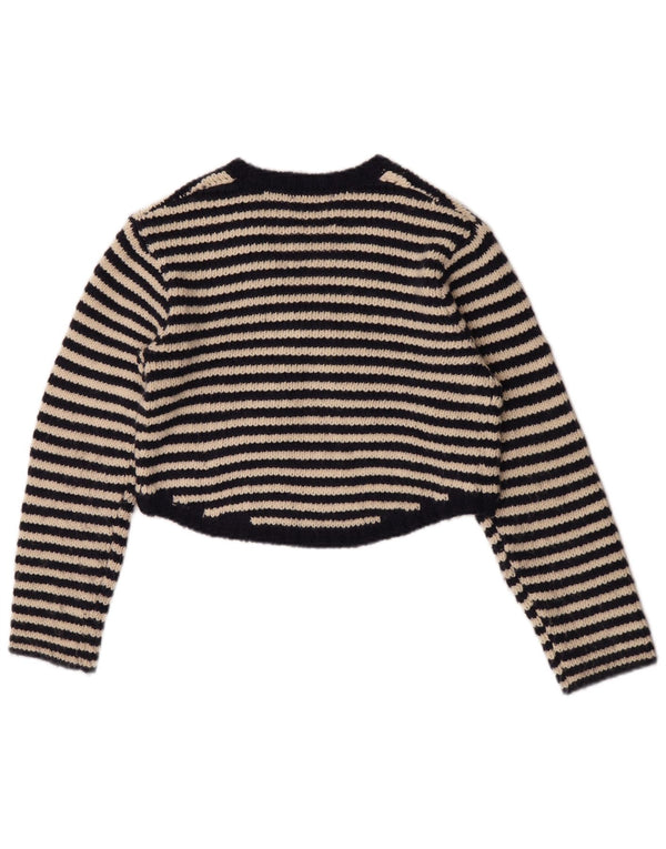 Zara Girls Crop Cardigan Sweater 11-12 Years Navy Blue Striped Acrylic
