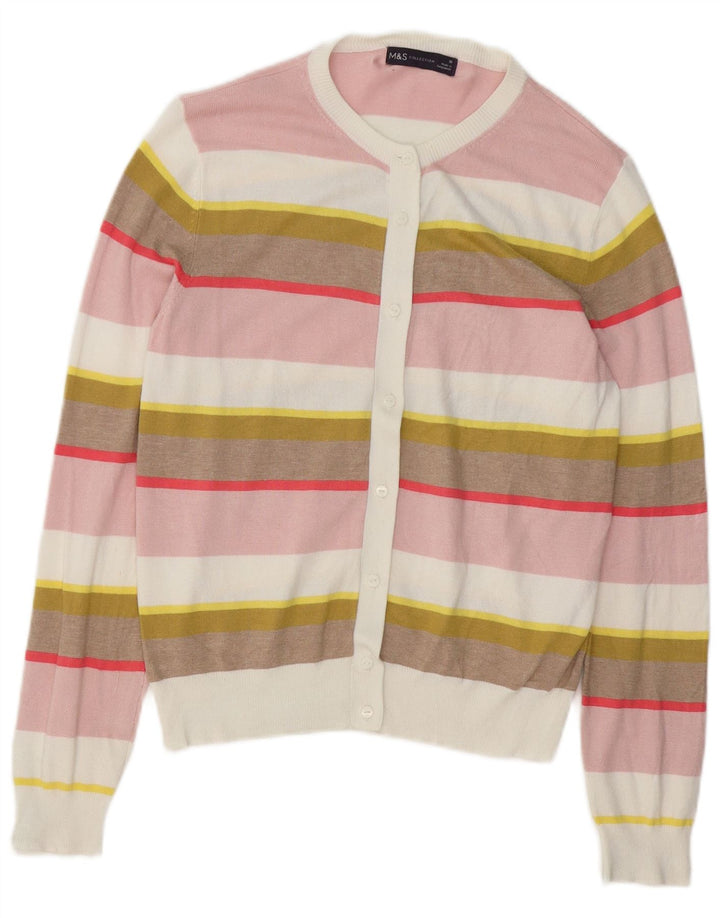MARKS & SPENCER Maglione cardigan da donna UK 10 Piccolo a righe multicolore