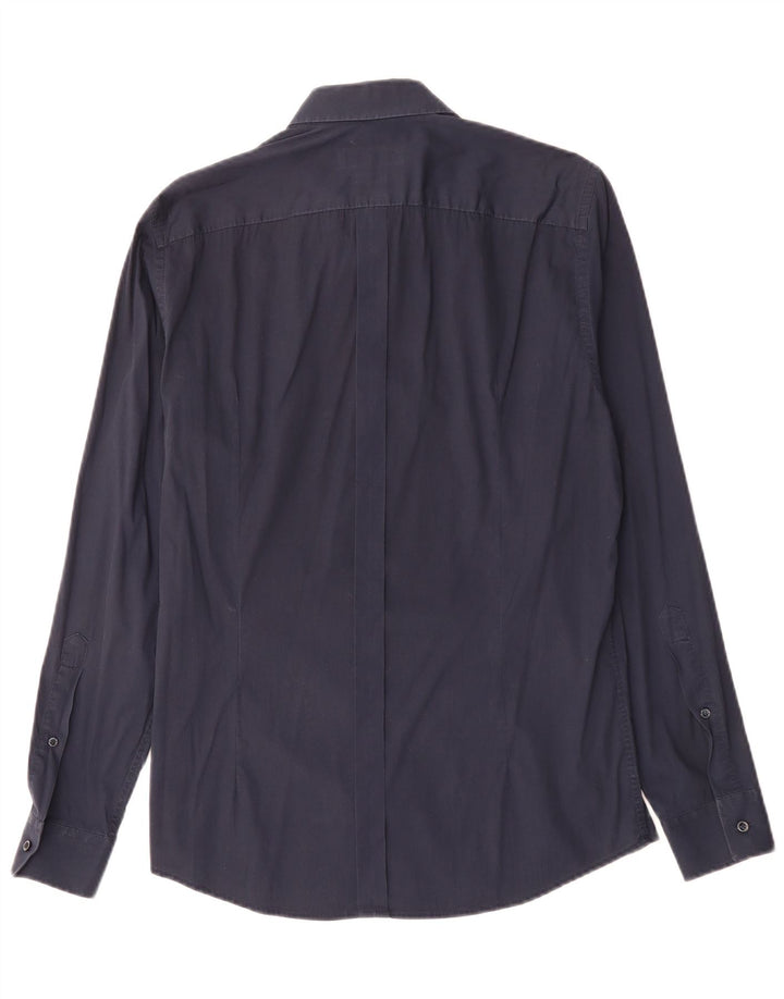 TRUSSARDI JEANS Camicia Uomo Slim Fit Taglia 40 Media Cotone Blu Navy