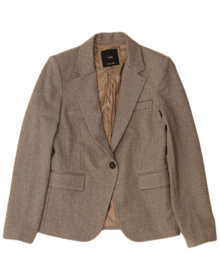 Giacca blazer da donna a 1 bottone Mango UK 10 piccolo pied de poule marrone