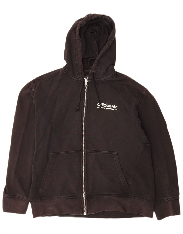 Maglione con cappuccio e zip grafica da uomo Adidas in cotone nero medio