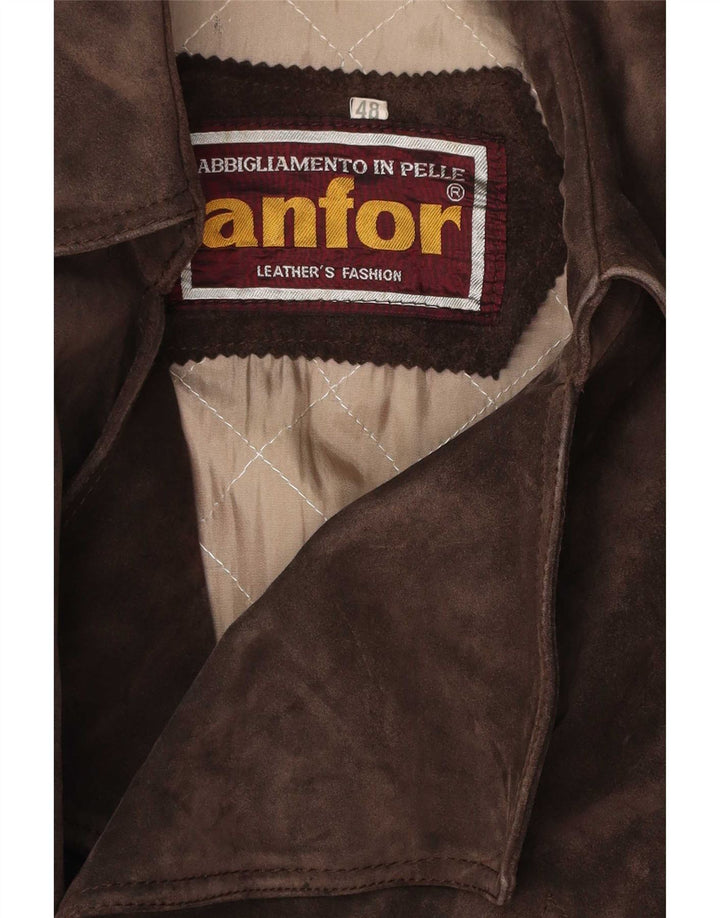 Cappotto Doppiopetto Uomo in Pelle Scamosciata Anfor IT 48 Pelle Marrone Medio