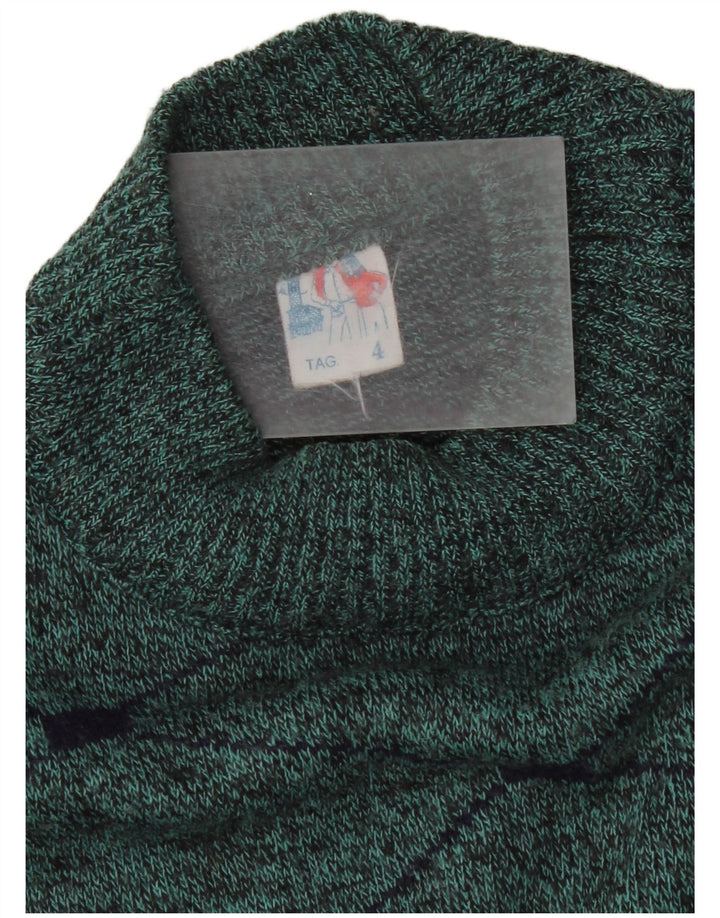 Maglione vintage da uomo con collo alto e lana a rombi/diamante verde medio