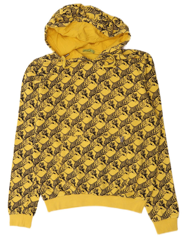 Versace Jeans Mens Graphic Hoodie Jumper Medium Yellow Animal Print Cotton