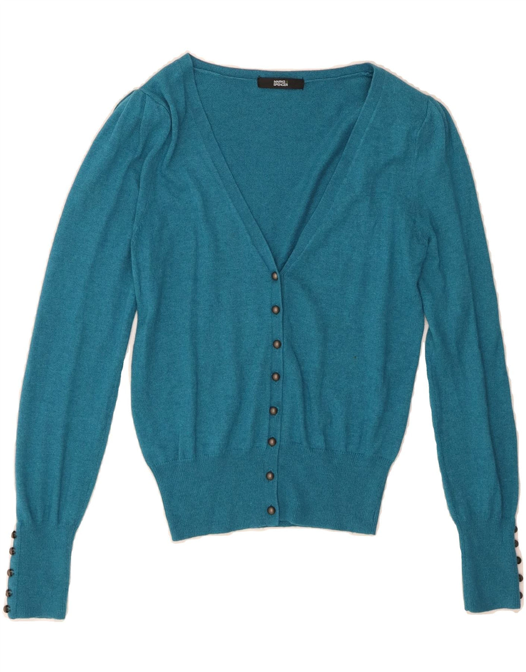 MARKS & SPENCER Womens Cardigan Sweater UK 8 Small Blue Viscose Vintage Marks & Spencer and Second-Hand Marks & Spencer from Messina Hembry 