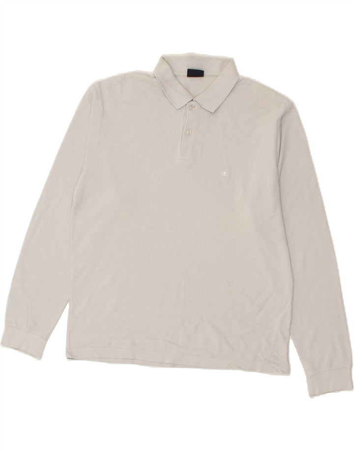 CHAMPION Mens Long Sleeve Polo Shirt Large Grey Cotton Vintage Champion and Second-Hand Champion from Messina Hembry 