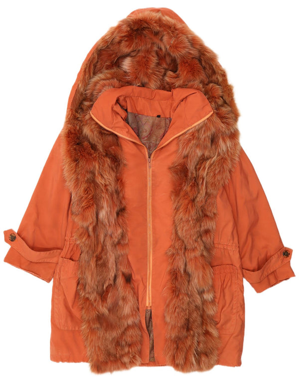 Cappotto vintage da donna, vestibilità ampia, con cappuccio, giacca a vento, taglia UK 14, grande, arancione