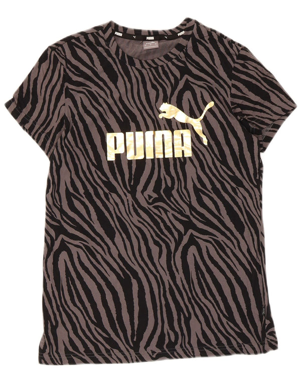 Puma T-shirt grafica da donna Top UK 10 piccola stampa animalier nera