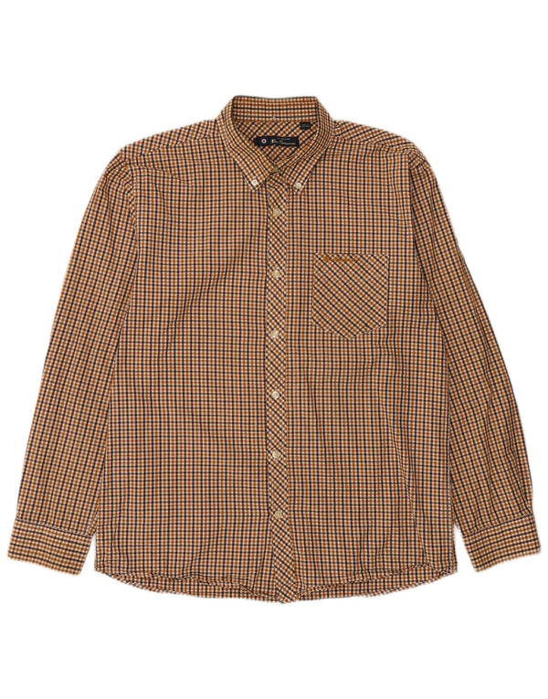 Camicia da uomo Ben Sherman grande in cotone a quadretti marrone