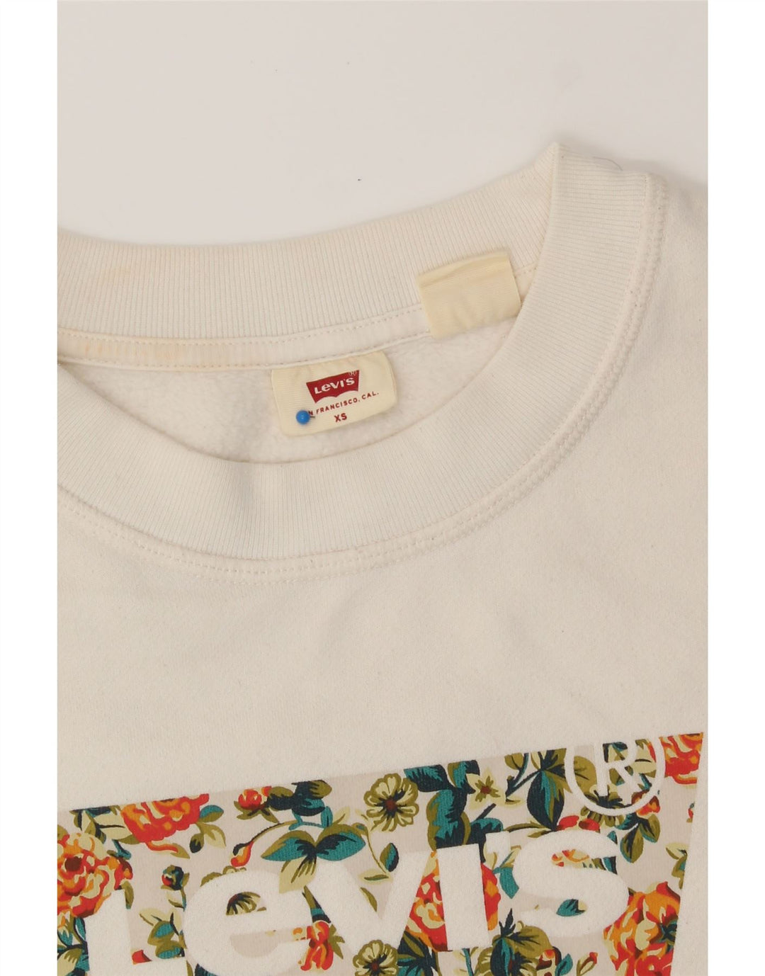 LEVI'S Womens Oversized Graphic Sweatshirt Jumper UK 6 XS White Cotton Vintage Levi's and Second-Hand Levi's from Messina Hembry 