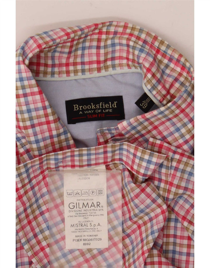 Camicia slim fit da uomo Brooksfield taglia 39 cotone a quadri multicolore medio