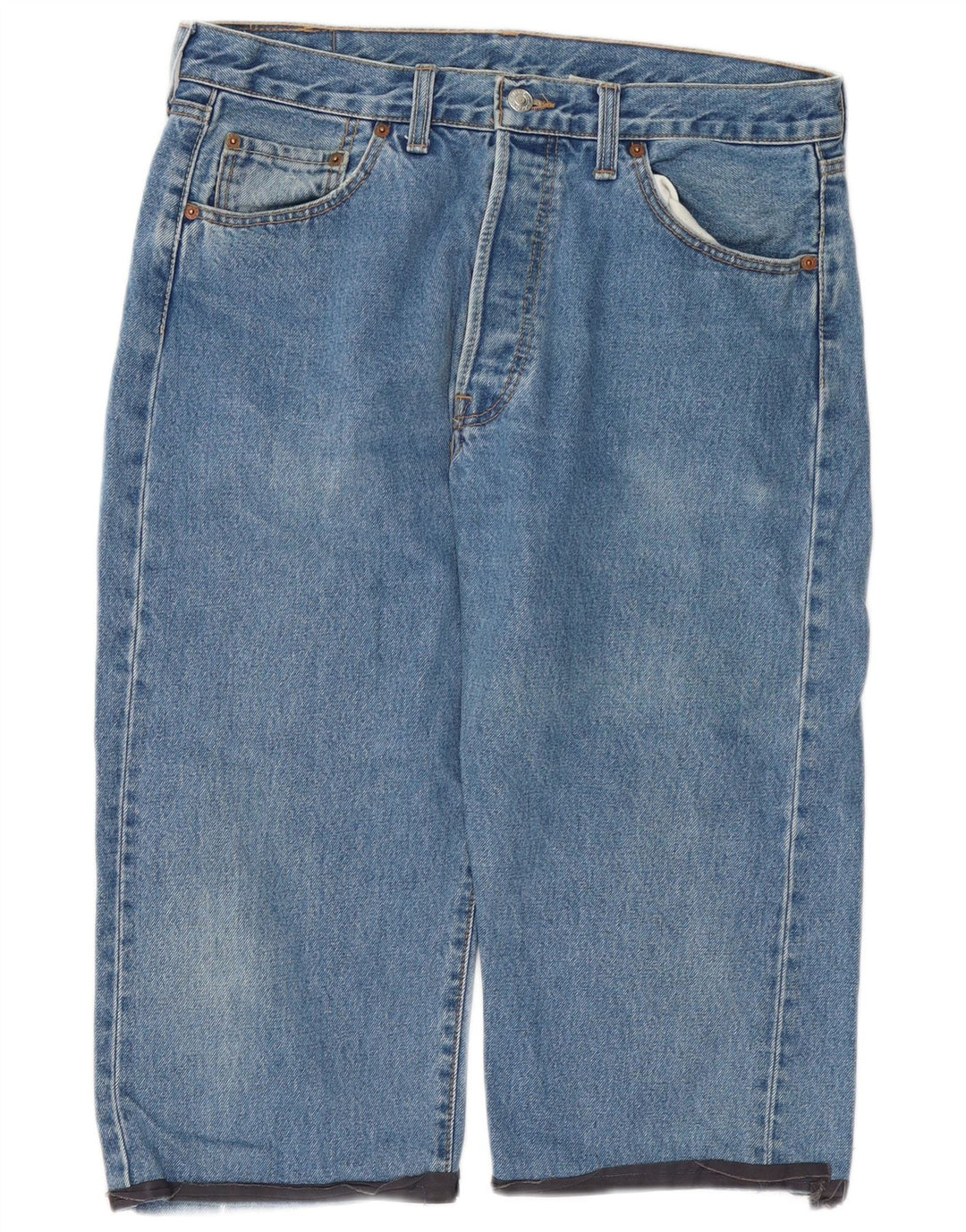 LEVI'S Uomo 501 Capri Jeans W34 L19 Blu Cotone