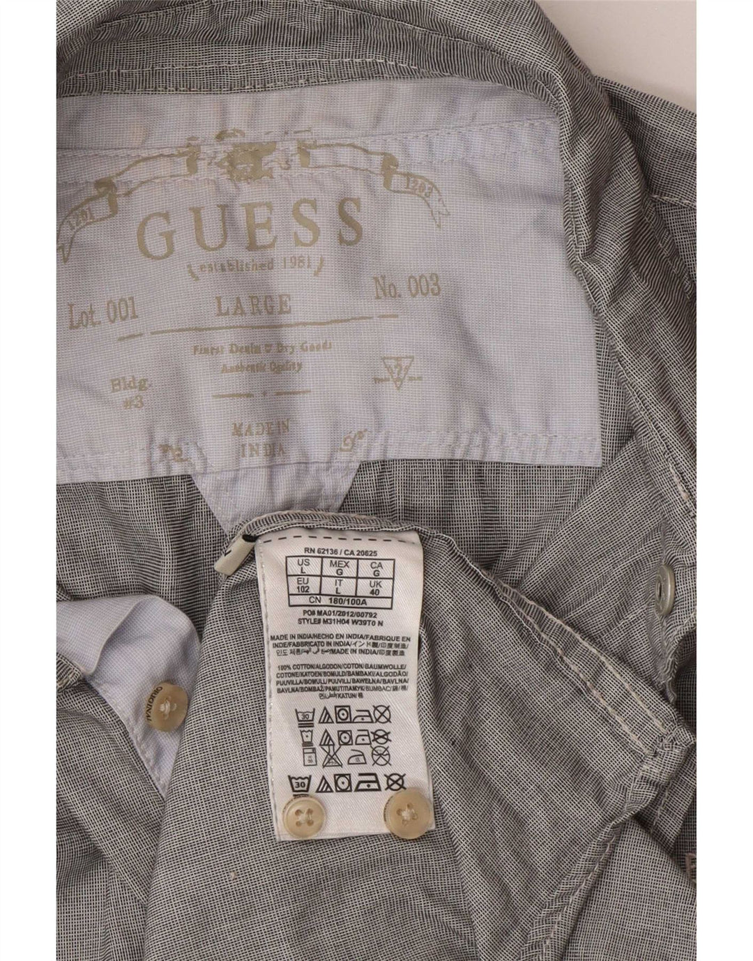 Camicia Guess da uomo vestibilità regolare UK 40 grande cotone a quadri grigi