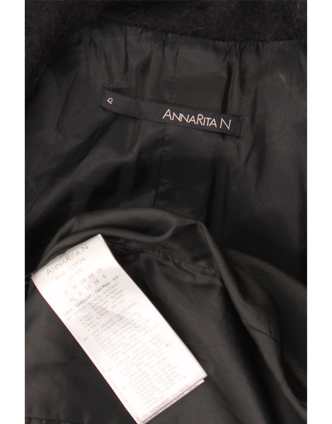 Cappotto Donna Annarita N IT 42 Medio Nero Lana Alpaca