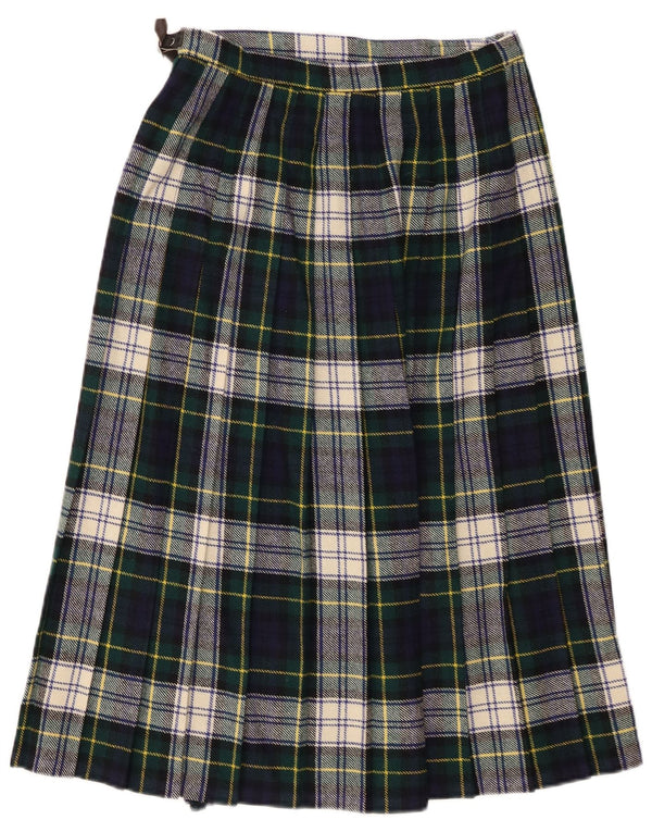 Gonna a portafoglio da donna vintage UK 14 in lana a quadri verde medio