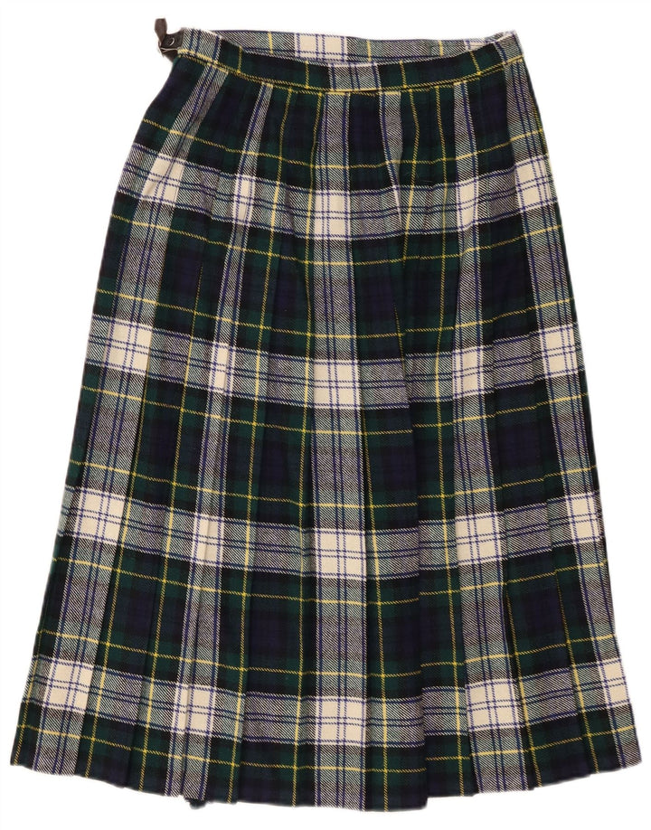 Gonna a portafoglio da donna vintage UK 14 in lana a quadri verde medio