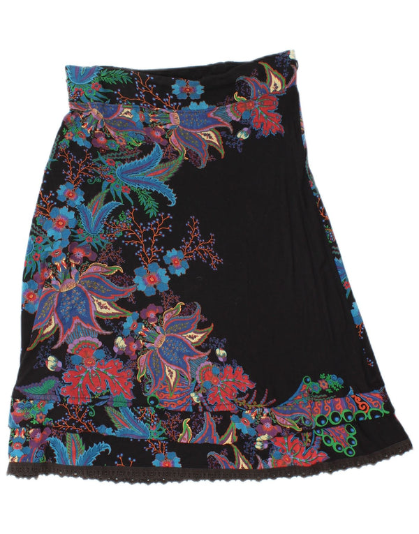 Gonna Desigual da donna a trapezio piccola W28 nera floreale