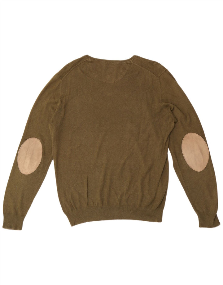 Massimo Dutti Maglione da uomo con scollo a V in cotone kaki medio