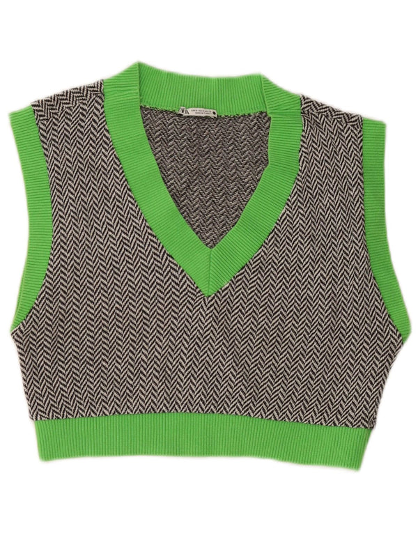 Top corto senza maniche da donna Zara UK 12 Cotone color block grigio medio