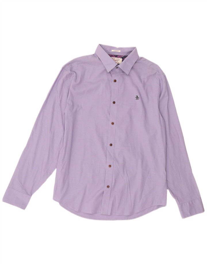 PENGUIN Mens Classic Fit Shirt Large Purple Cotton