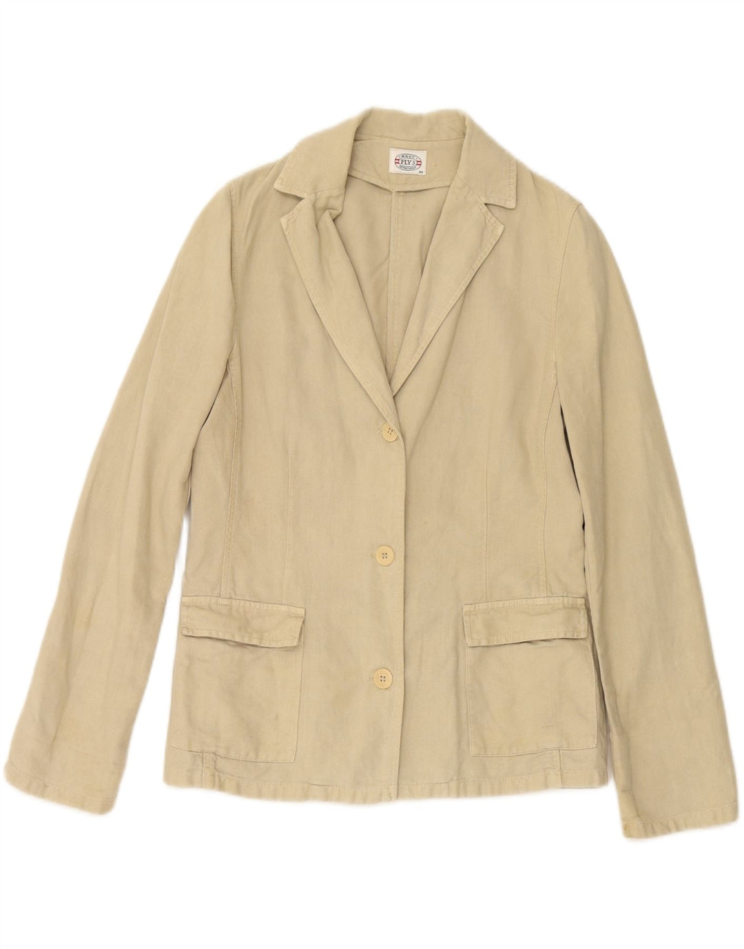 VINTAGE Womens 3 Button Blazer Jacket IT 44 Medium Beige Linen Vintage Vintage and Second-Hand Vintage from Messina Hembry 